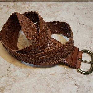 American Eagle Braided Brown Leather Belt with Gold Buckle Size S/M